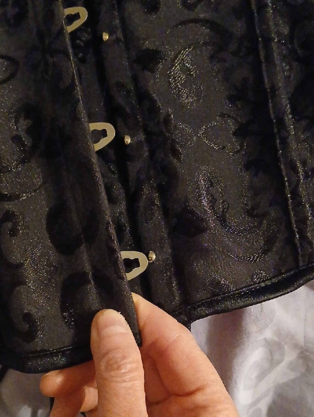 Black Jacquard Corset Brocade Lace-Up Bustier Waist Trainer Large/2X - Picture 8 of 15